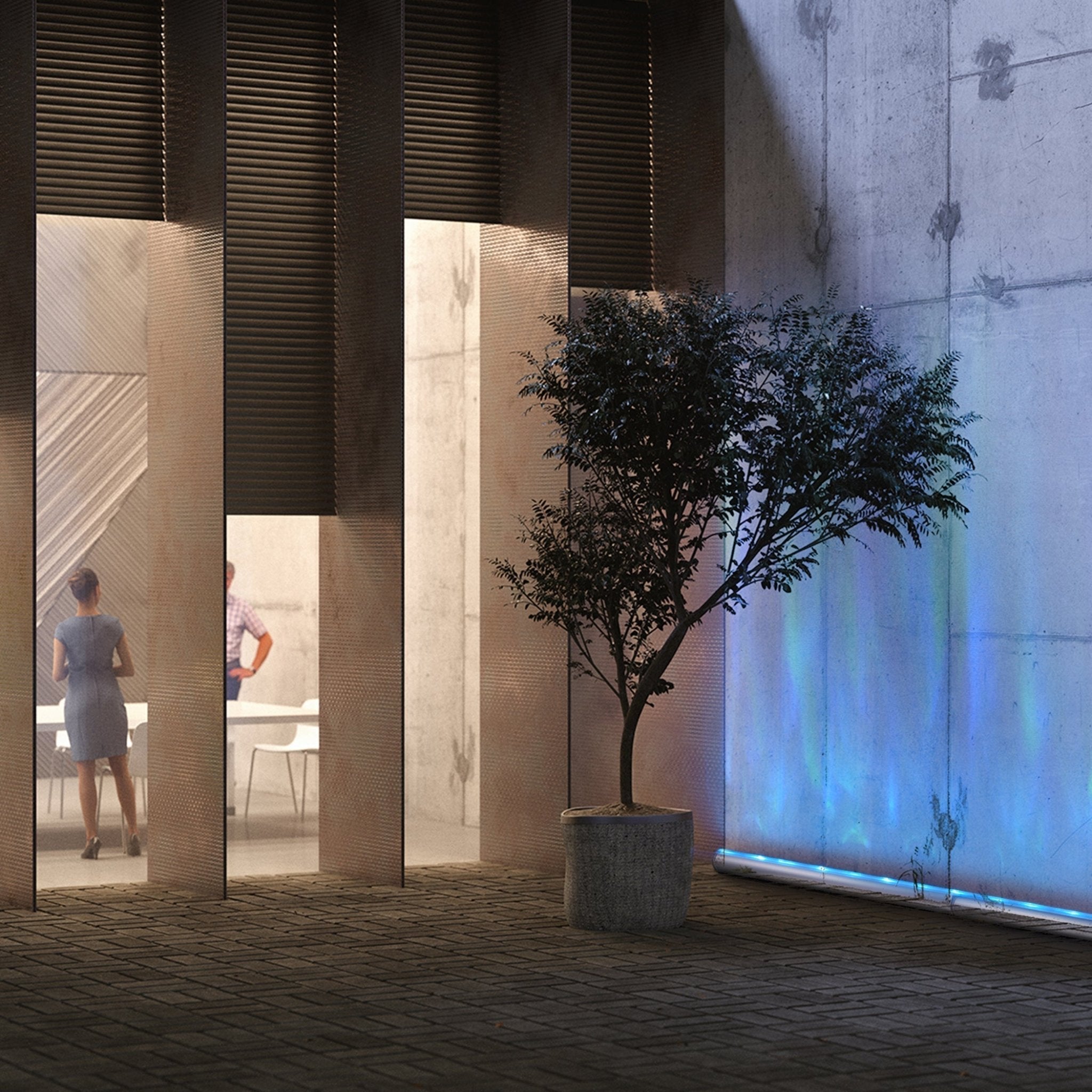 Waterproof Outdoor RGBW Ocean Wave Lights projecting vibrant blue waves on patio wall creating a stunning outdoor ambiance.