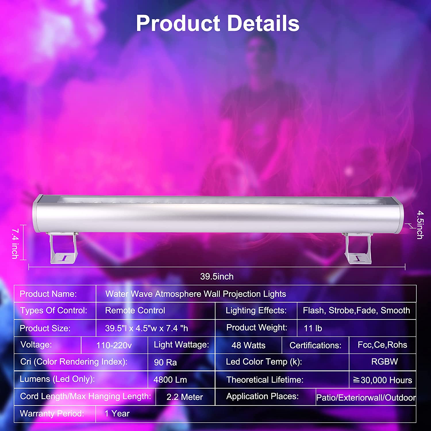 Waterproof Outdoor RGBW Ocean Wave Lights with remote control, dynamic lighting effects, and durable weatherproof design.