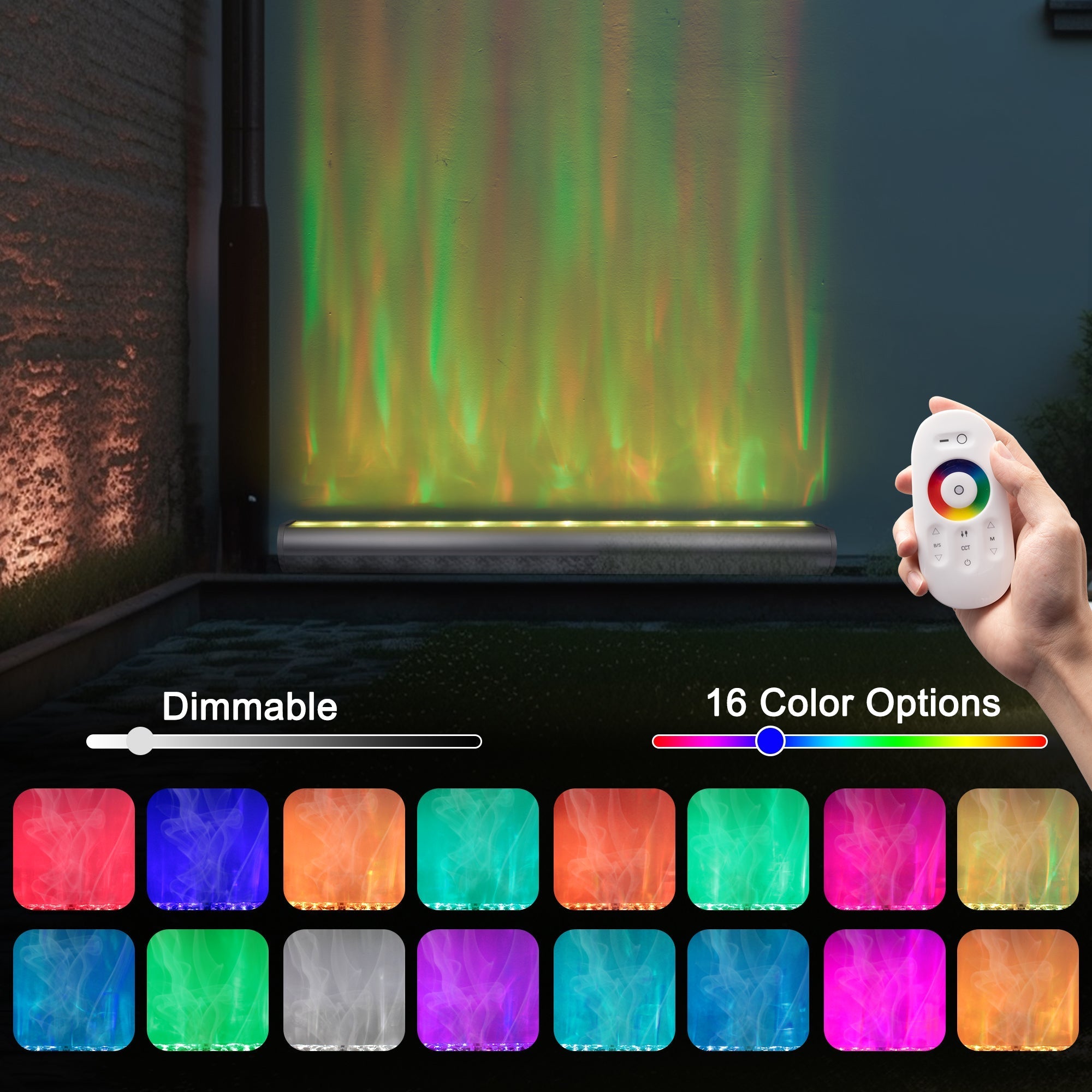 Waterproof Outdoor RGBW Ocean Wave Lights projecting vibrant colors with remote control and 16 customizable modes for outdoor ambiance.