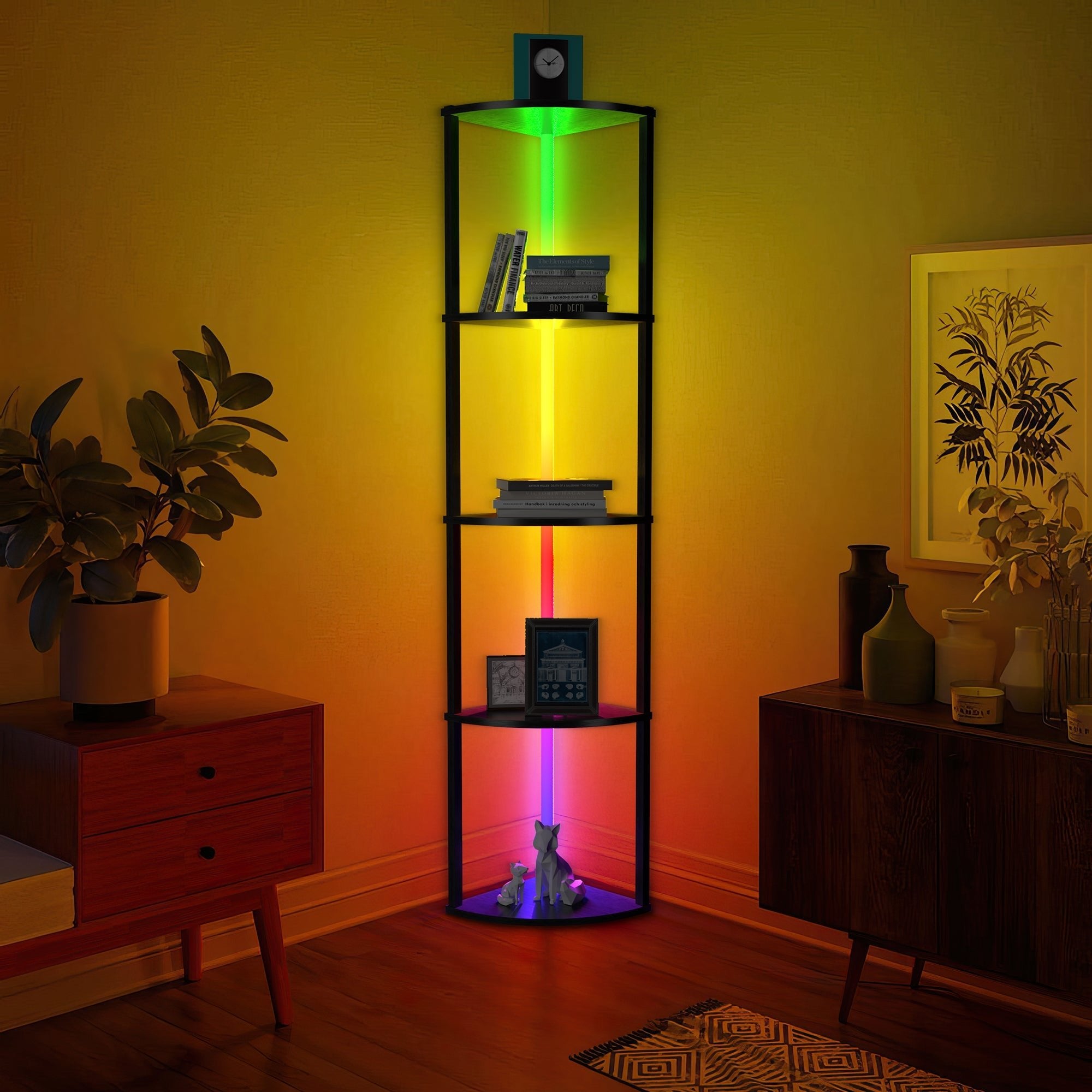 64" Corner Shelf Bookshelf with RGB LED Lights - XENTAR