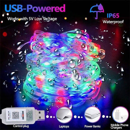 65 ft. Waterproof RGB Smart LED Strip Lights with USB power, IP65 waterproof, vibrant RGB colors, and smart app control.