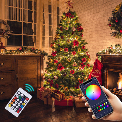 65 ft. Waterproof RGB Smart LED Strip Lights controlled via app and remote creating festive holiday ambiance.