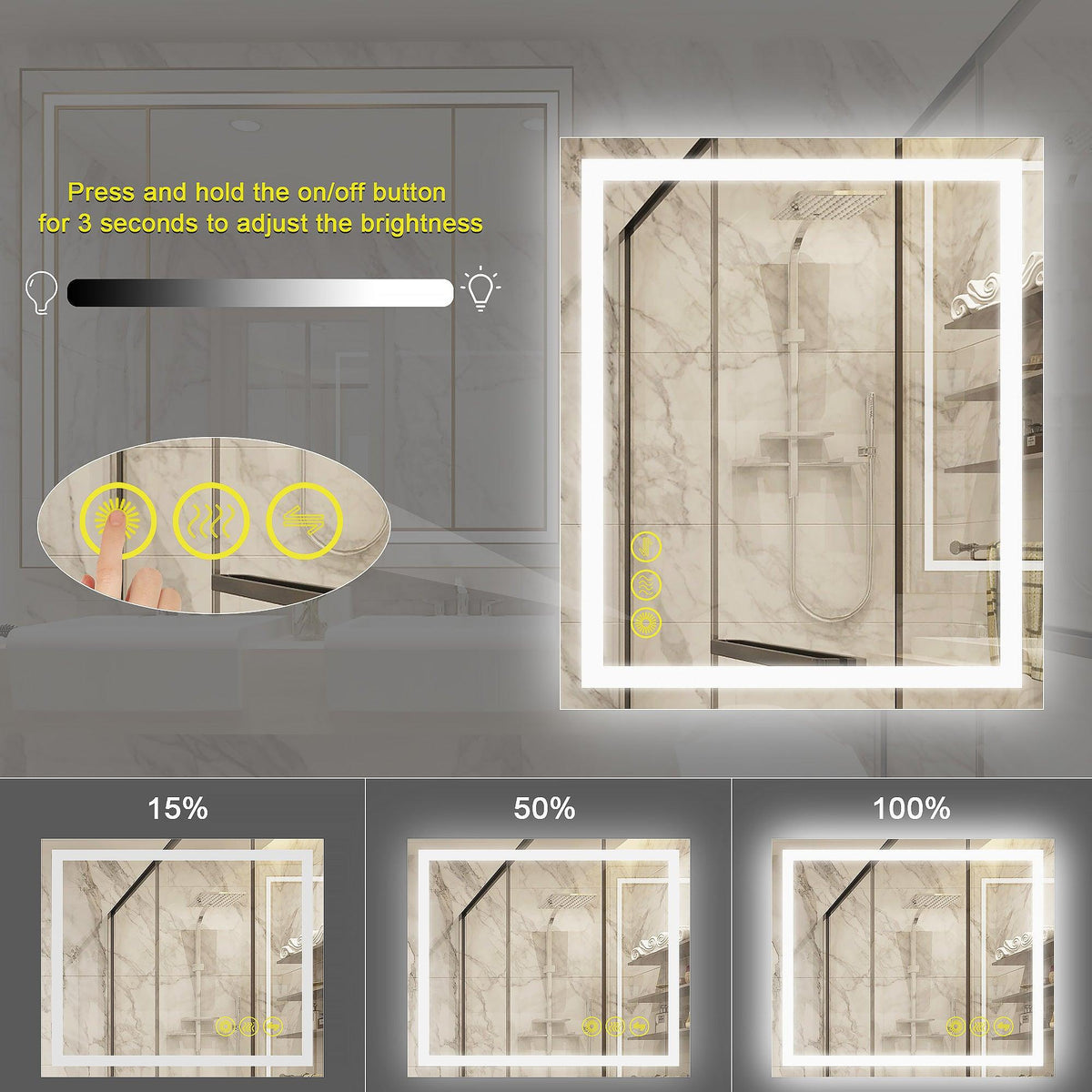 GlareGuard Anti-Fog Bathroom Led Mirror Backlit Illuminated Mirror Touch Switch Dimmable