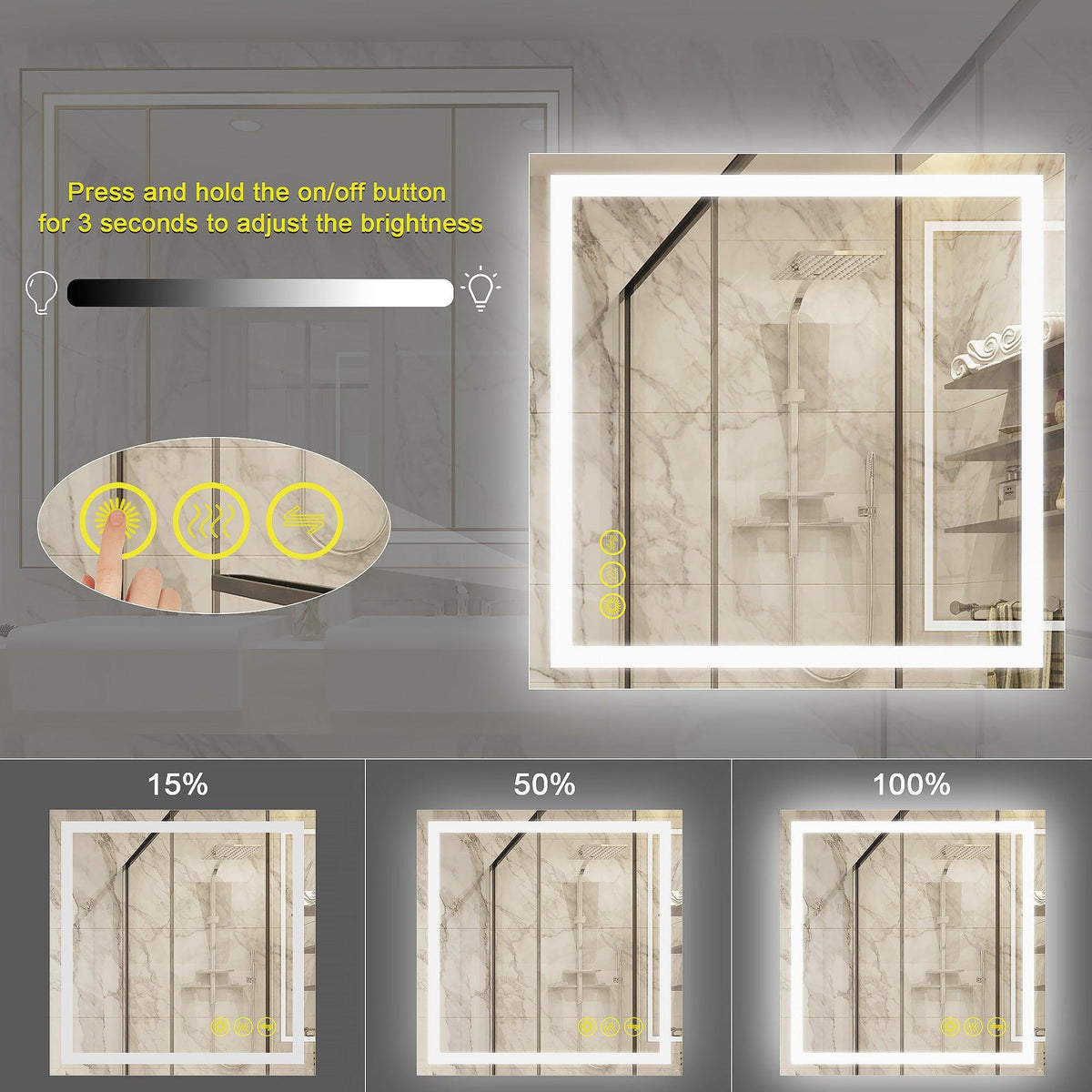 GlareGuard Anti-Fog Bathroom Led Mirror Backlit Illuminated Mirror Touch Switch Dimmable