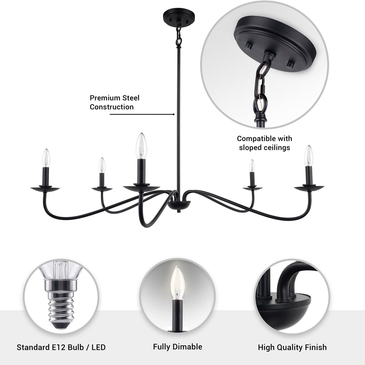 Ellie 5-Light Elegant Industrial Dimmable Chandelier
