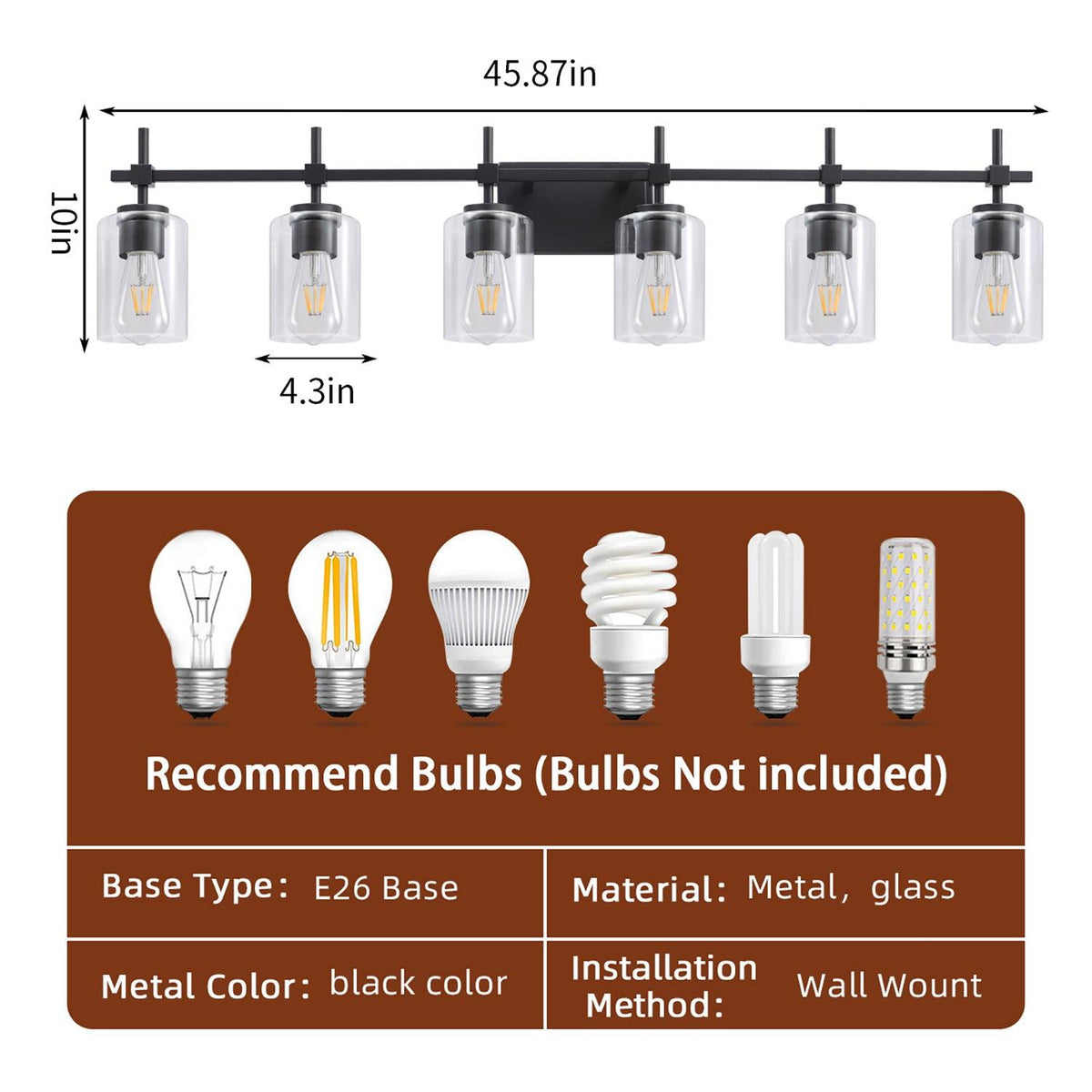 Jasper Modern Clear Glass 6-Light Bathroom Vanity Light