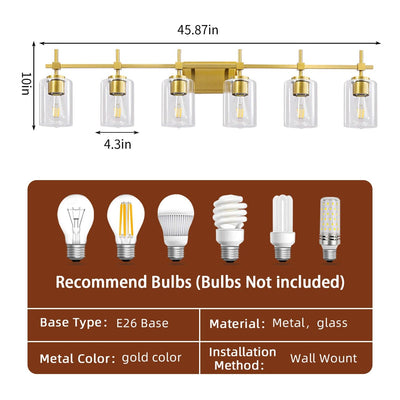 Jasper Modern Clear Glass 6-Light Bathroom Vanity Light