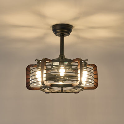 Caged Ceiling Fans with LED Lights featuring rustic cage design and bright integrated LED lighting for farmhouse style rooms.