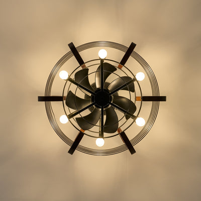 Caged Ceiling Fans with LED Lights featuring six bulbs and rustic design for farmhouse style and efficient lighting.