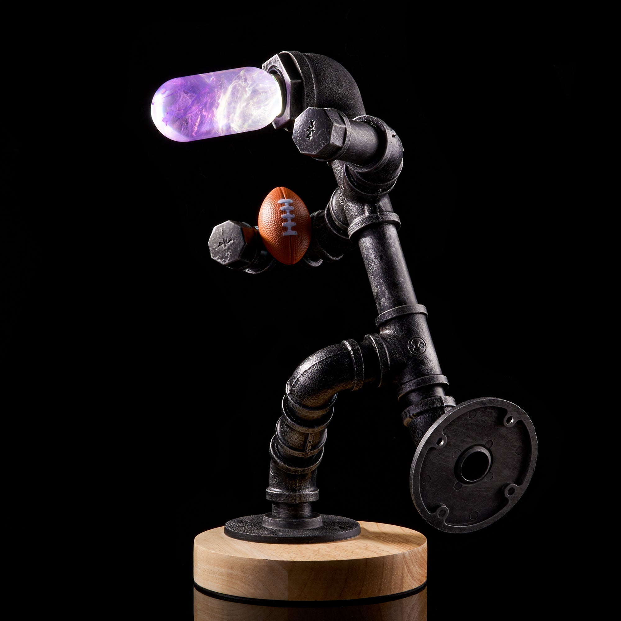 EP Light - Amethyst industrial-style lamp with handcrafted amethyst bulb and unique eco-resin design on wooden base