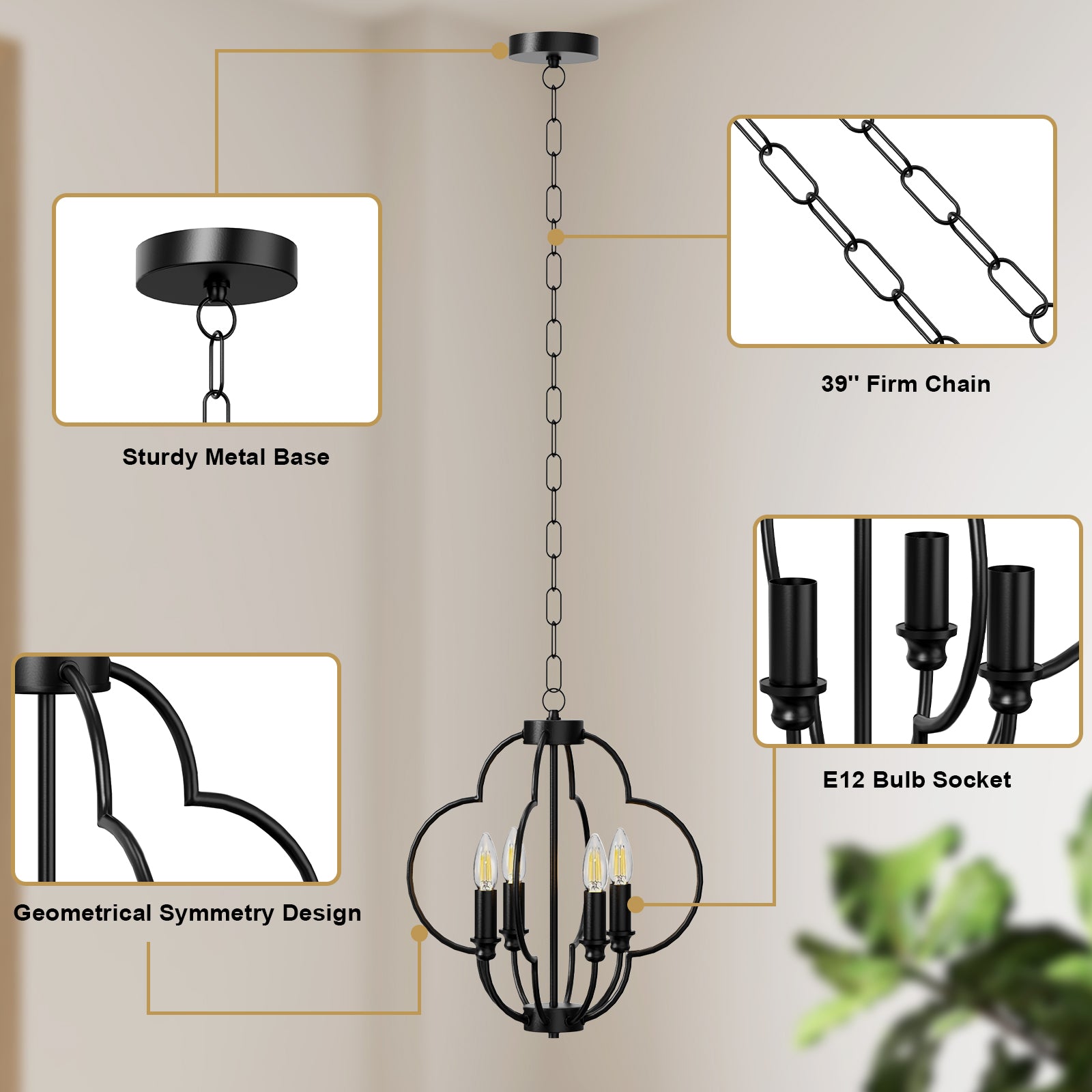 Farmhouse Candle Chandelier Light Fixture - XENTAR