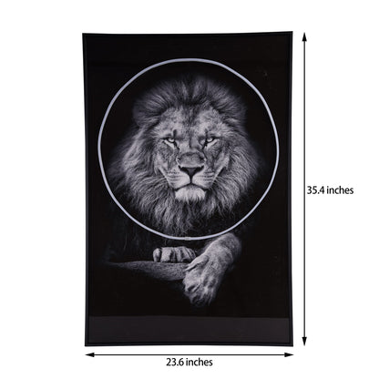 Lion Wall Art with LED Light featuring a striking lion portrait in black with glowing LED accents for bold wall decor.