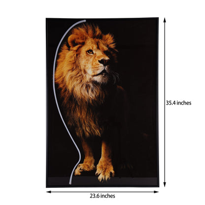 Lion Wall Art with LED Light featuring a powerful lion portrait in sleek aluminum and acrylic with glowing LED accents.