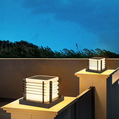 Outdoor Solar Fence Post Cap Lights illuminating fence posts with warm, energy-efficient solar lighting for eco-friendly outdoor decor.