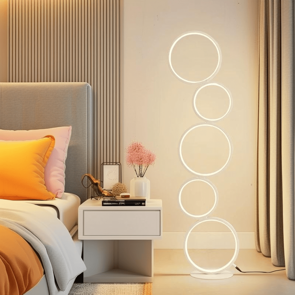 RGB Circle Floor Lamp with modern circle design, perfect for stylish indoor mood lighting and versatile ambiance control.