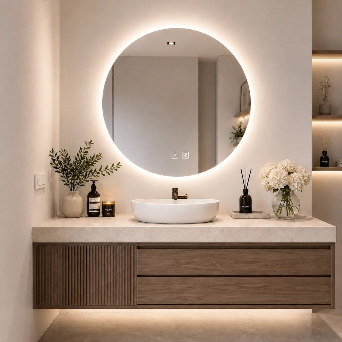 Round Sleek Backlit LED Bathroom Mirror