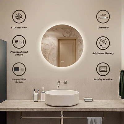 Round Sleek Backlit LED Bathroom Mirror