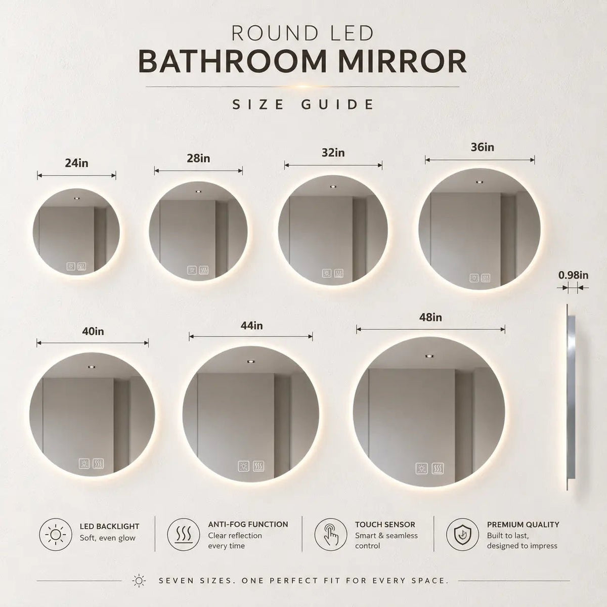 Round Sleek Backlit LED Bathroom Mirror