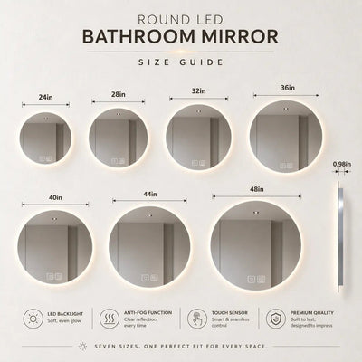 Round Sleek Backlit LED Bathroom Mirror